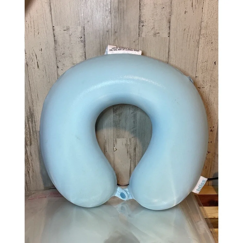 Travel Bliss Luxurious Comfort Neck, Pillow, Blue Contour, Cooling Memory Foam